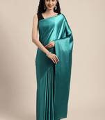 Teal Satin Plain Saree with Velvet Blouse