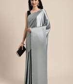 Grey Plain Satin Saree With Blouse