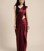 Maroon plain satin saree with blouse