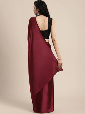 Maroon plain satin saree with blouse 2