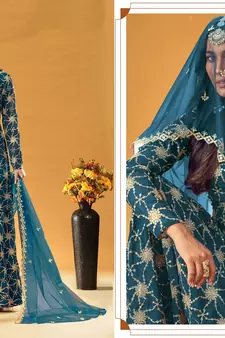 Electric-blue sequins georgette salwar
