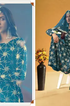 Electric-blue sequins georgette salwar
