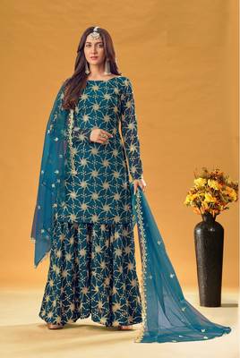 Electric-blue sequins georgette salwar 4