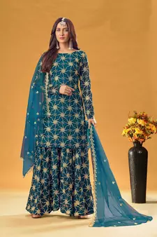 Electric-blue sequins georgette salwar
