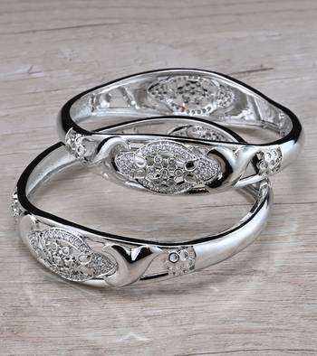 Rhodium Plated Designer American Diamond Bangles BD607 1