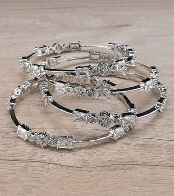 Rhodium Plated White Stone American Diamond Bangles BD612 1