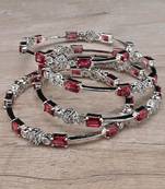 Rhodium Plated Red Stone American Diamond Bangles BD613