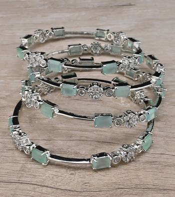 Rhodium Plated Mint Stone American Diamond Bangles BD614 1