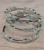 Rhodium Plated Mint Stone American Diamond Bangles BD614