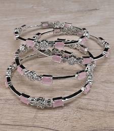 Rhodium Plated Baby Pink Stone American Diamond Bangles BD615