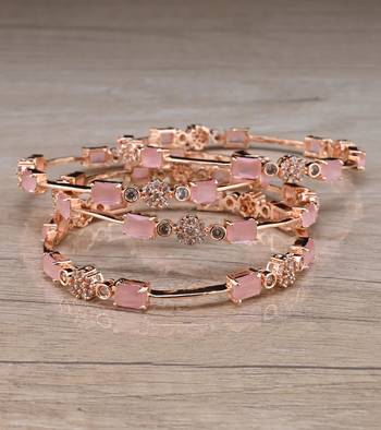 Rose Gold Plated Pink Stone American Diamond Bangles BD617 2
