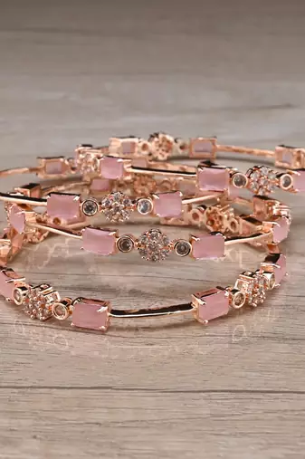 Rose Gold Plated Pink Stone American Diamond Bangles BD617
