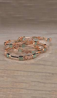 Rose Gold Plated Mint Stone American Diamond Bangles BD618 1