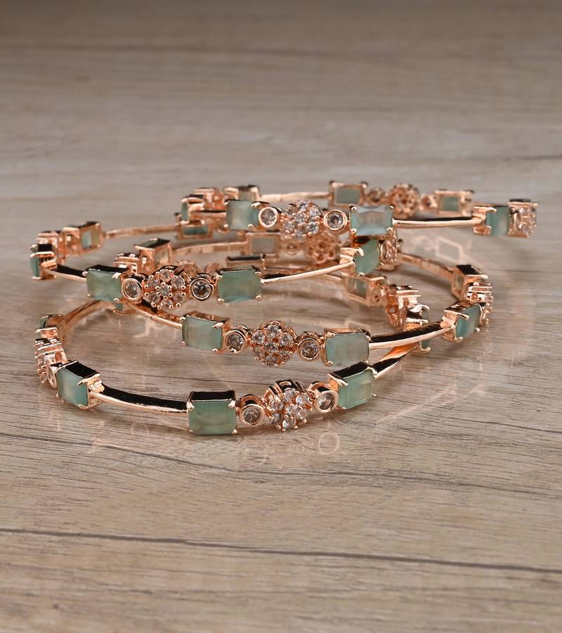 Rose Gold Plated Mint Stone American Diamond Bangles BD618 PINK PITCH