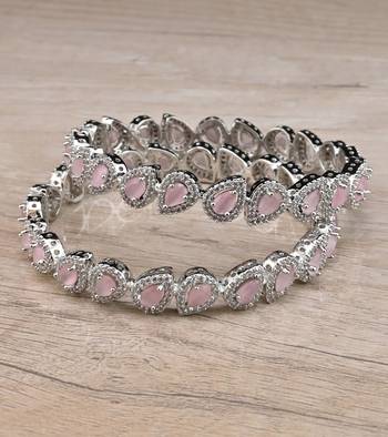 Rhodium Plated Pink Stone American Diamond Bangles BD619 2