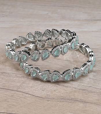 Rhodium Plated Mint Stone American Diamond Bangles BD620 1