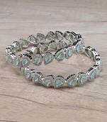 Rhodium Plated Mint Stone American Diamond Bangles BD620
