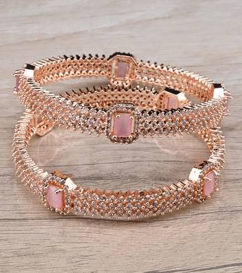 Rose Gold Plated Pink Stone American Diamond Bangles BD621 1