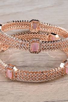 Rose Gold Plated Pink Stone American Diamond Bangles BD621