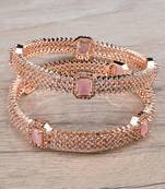 Rose Gold Plated Pink Stone American Diamond Bangles BD621
