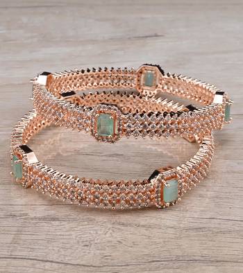 Rose Gold Plated Mint Stone American Diamond Bangles BD622 1