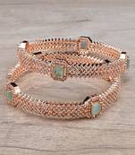 Rose Gold Plated Mint Stone American Diamond Bangles BD622