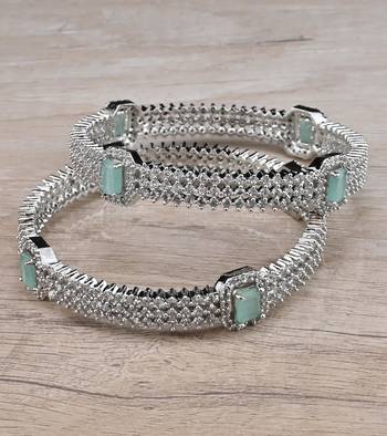 Rhodium Plated Mint Stone American Diamond Bangles BD624 1