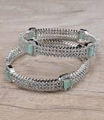 Rhodium Plated Mint Stone American Diamond Bangles BD624