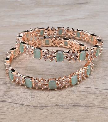 Rose Gold Plated Mint Stone American Diamond Bangles BD625 2