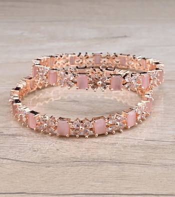 Rose Gold Plated Pink Stone American Diamond Bangles BD626 2