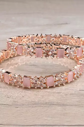 Rose Gold Plated Pink Stone American Diamond Bangles BD626