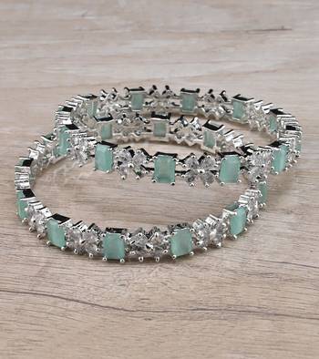 Rhodium Plated Mint Stone American Diamond Bangles BD628 1