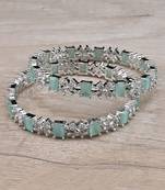 Rhodium Plated Mint Stone American Diamond Bangles BD628