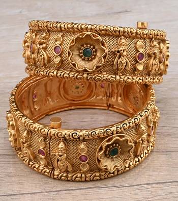 Gold Plated Temple Worked Stone Embellished Bangles BD631 1
