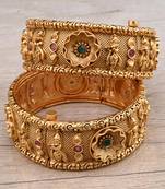 Gold Plated Temple Worked Stone Embellished Bangles BD631