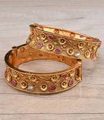 Gold Plated Temple Worked Stone Embellished Bangles BD632