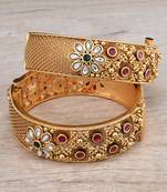 Gold Plated Temple Worked Stone Embellished Bangles BD633