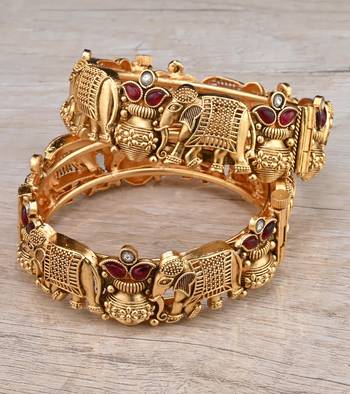 Gold Plated Temple Worked Stone Embellished Bangles BD634 1