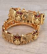 Gold Plated Temple Worked Stone Embellished Bangles BD634