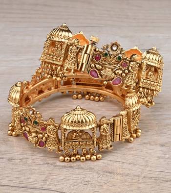 Gold Plated Temple Worked Stone Embellished Bangles BD636 1