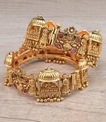 Gold Plated Temple Worked Stone Embellished Bangles BD636