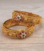 Gold Plated Temple Worked Stone Embellished Bangles BD638