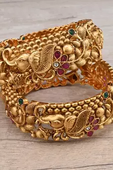 Gold Plated Temple Worked Stone Embellished Bangles BD640