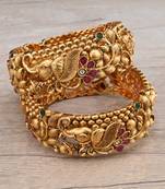 Gold Plated Temple Worked Stone Embellished Bangles BD640