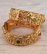 Gold Plated Temple Worked Stone Embellished Bangles BD641