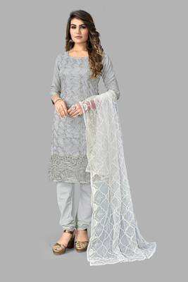 French Crepe Embroidery Unstitched Dress Material 1