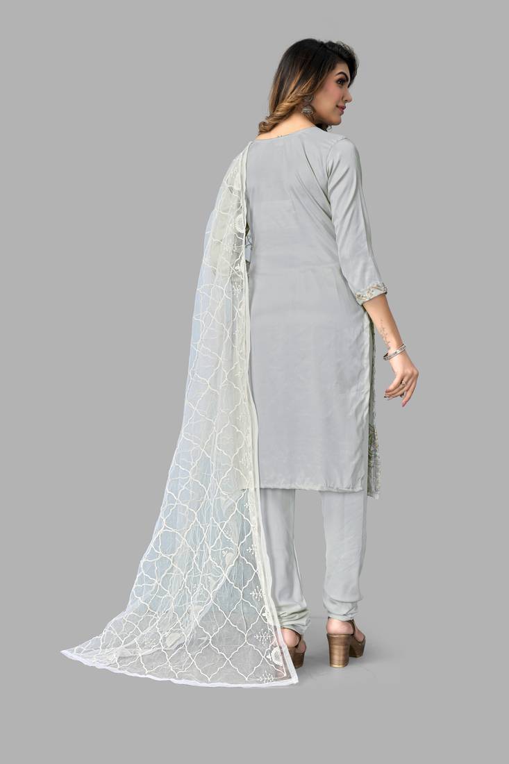 French Crepe Embroidery Unstitched Dress Material