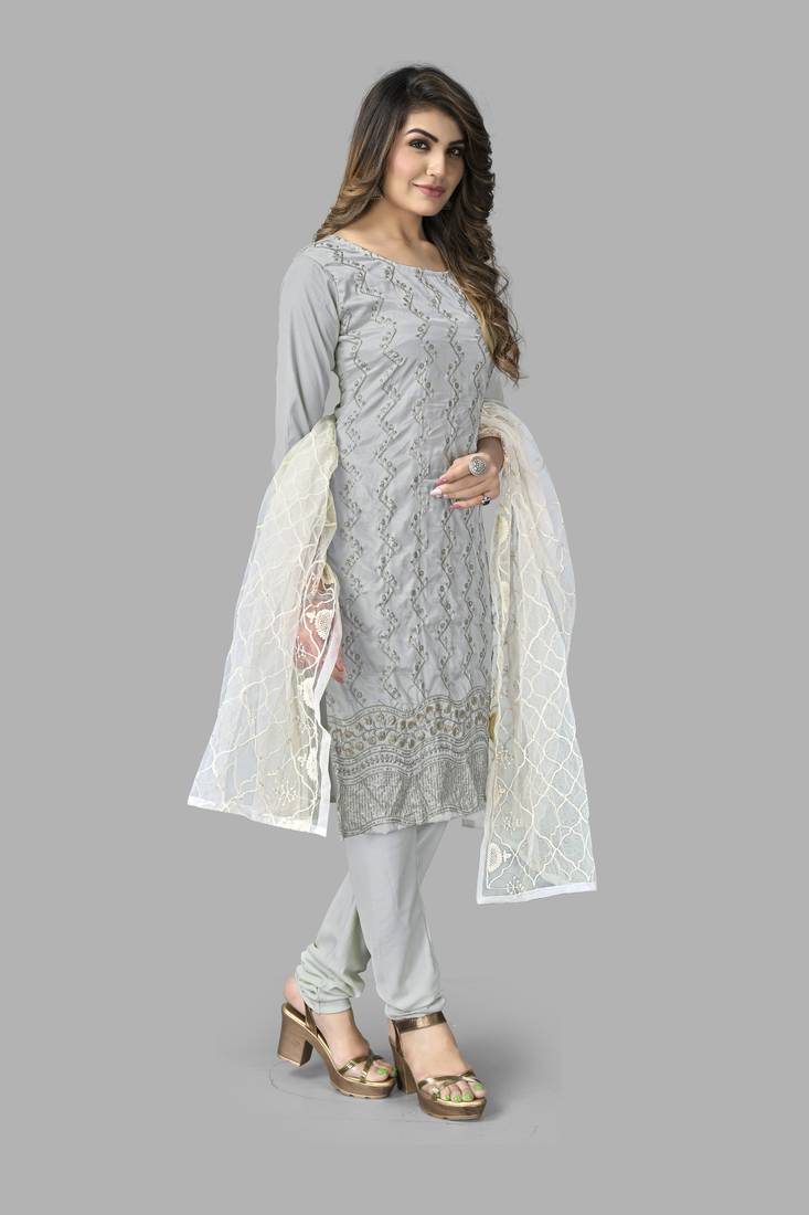 French Crepe Embroidery Unstitched Dress Material