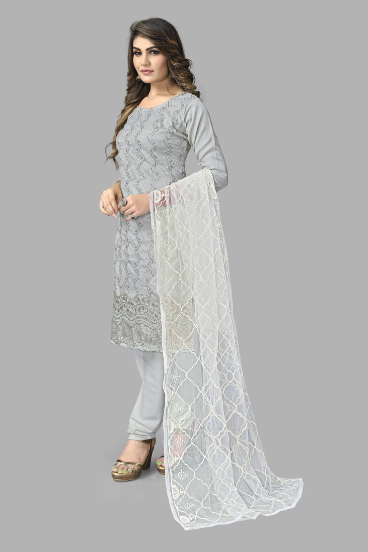 French Crepe Embroidery Unstitched Dress Material