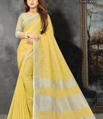 Yellow woven linen saree with blouse